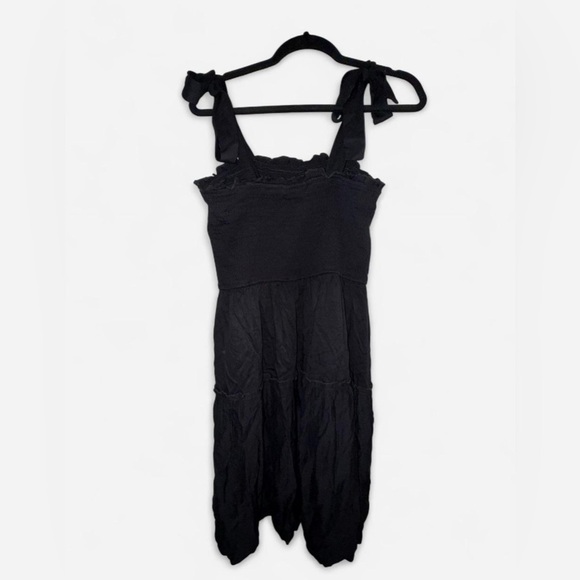 Black Smocked Tiered Mini Sundress - Picture 2 of 5